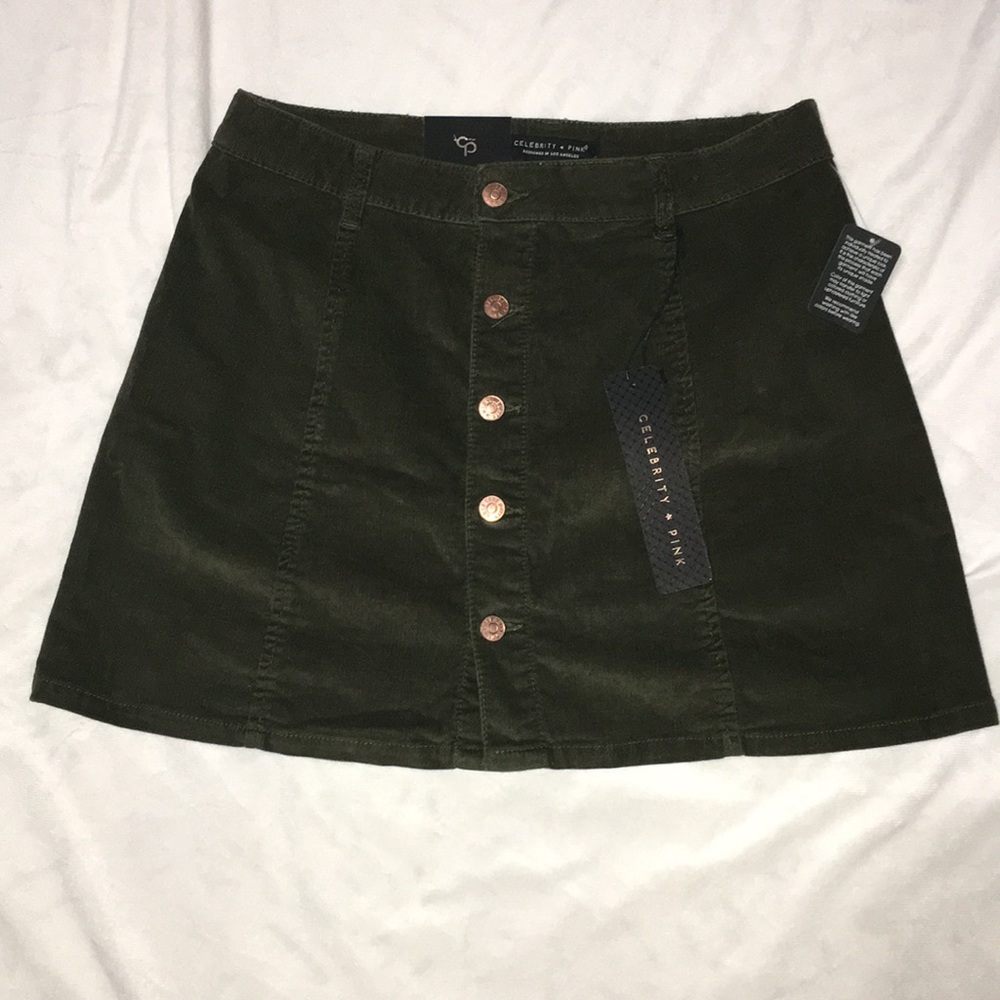 Olive corduroy button front mini skirt 9/29